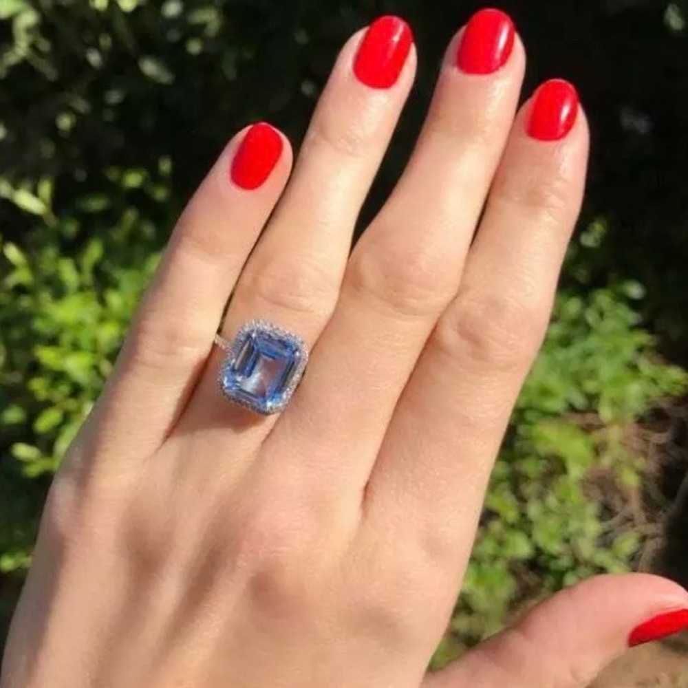 NEW💎Blue Sapphire 925 Sterling Silver Halo Ring - Picture 4 of 7